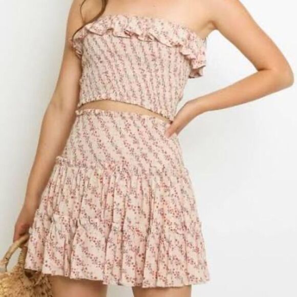 Floral Off-Shoulder Top and Skirt Set - OLIVACEOUS (CREAM SET) - Size Medium - Picture 1 of 6